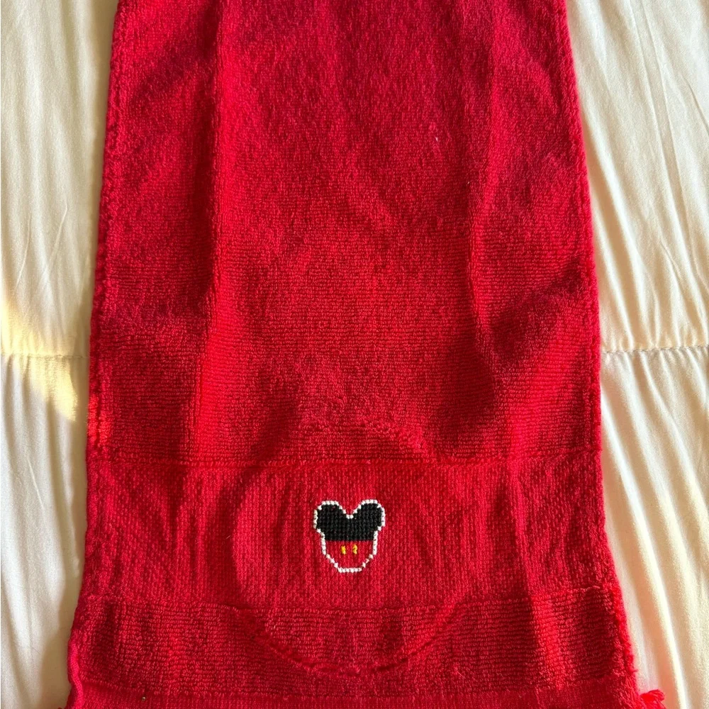 Red Hand Towel with Mickey Mouse Embroidery